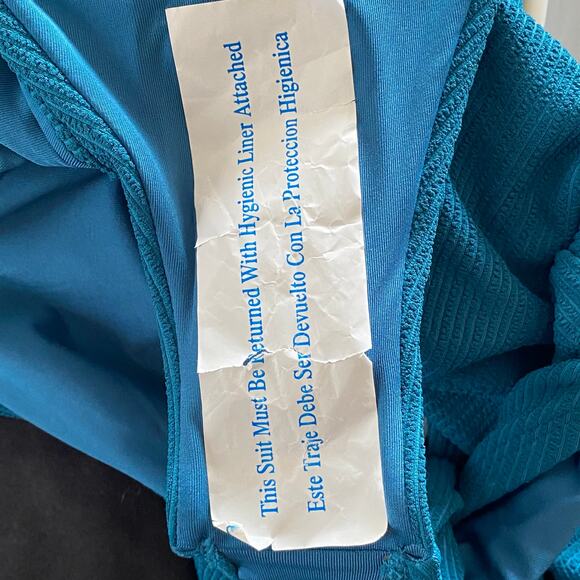 VITAMIN A Reese Scoop Neck Textured Ribbed One Piece Swimsuit Teal, NWOT, Large - Picture 12 of 14